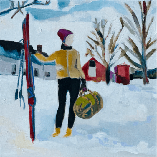 Slim Lady With Her Skis Original